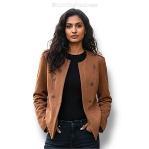 NWT Tahari Faux Suede Open-Front Jacket In Color Walnut Brown Size 8